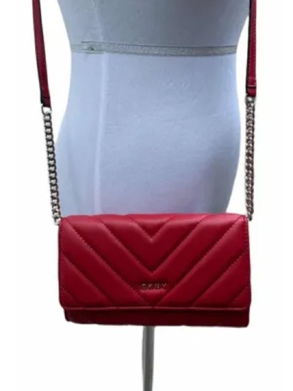 DKNY Red Quilted Crossbody with Gold Chain